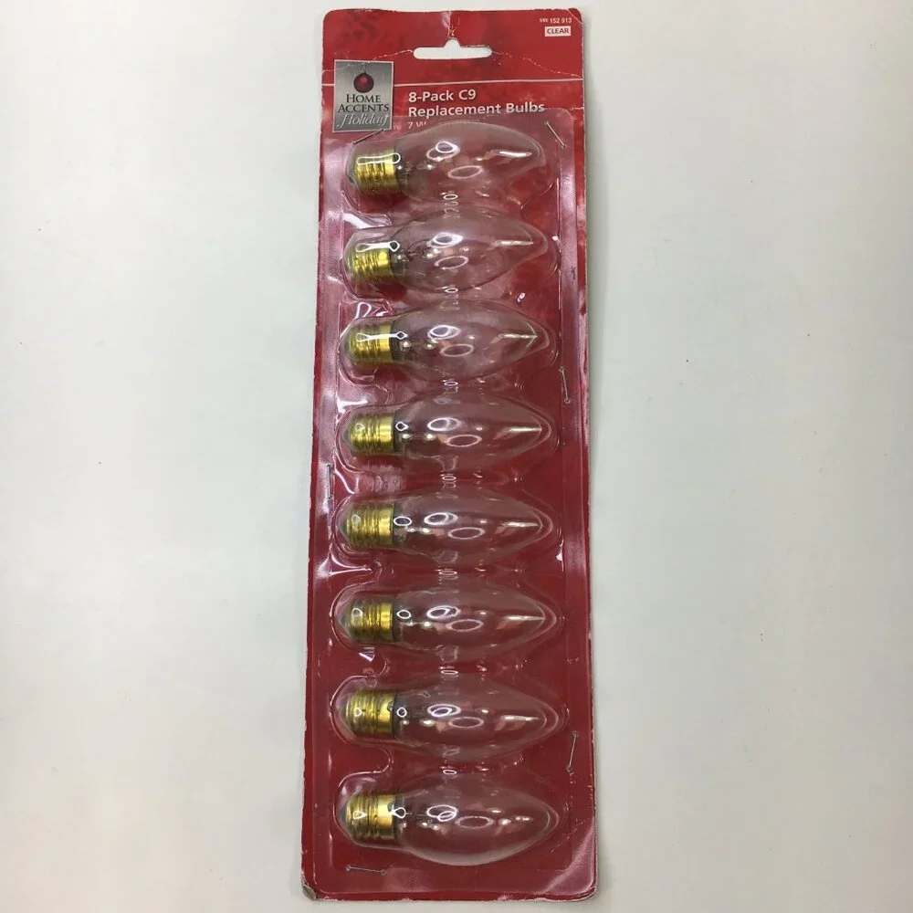 Home Accents Holiday 8 Pack C9 Replacement Clear Bulbs 7W Vintage Christmas Deco